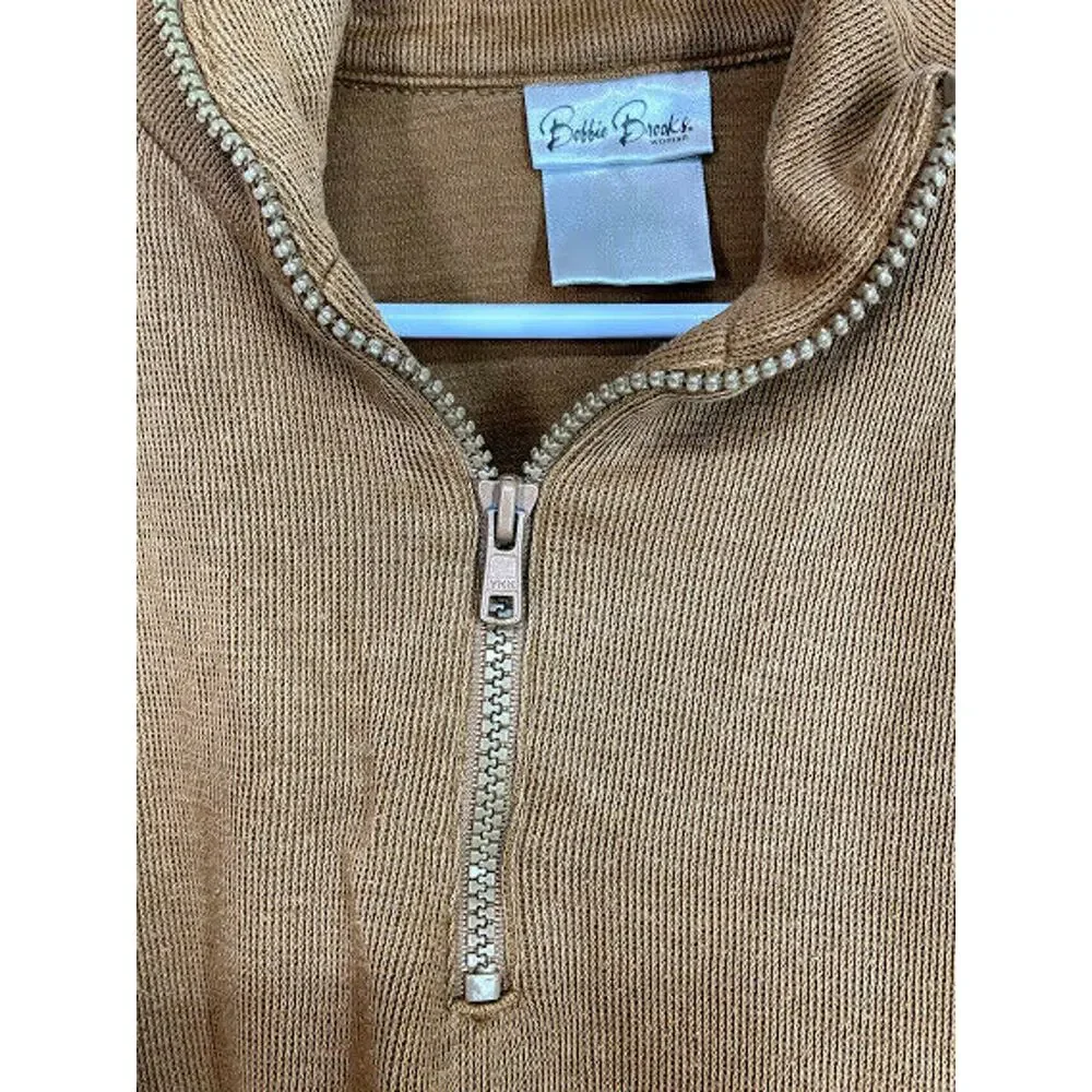 Bobbie Brooks Brown Embroidered Quarter Zip Pullover Sweater Women’s